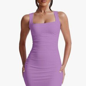 NWT Kaximil Women's Sexy Bodycon Ruched Square Neck Midi Dress & Sunnies